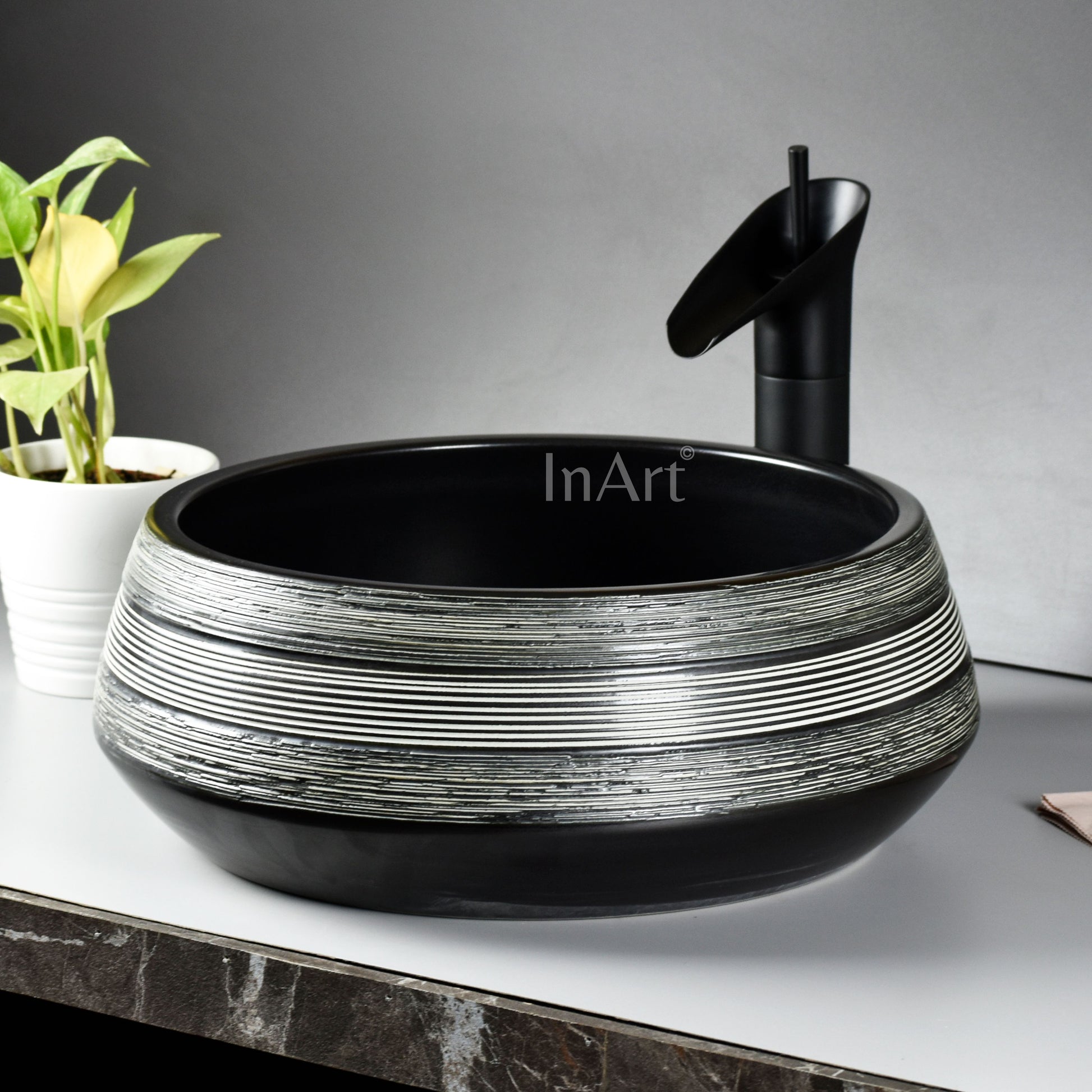 InArt Ceramic Counter or Table Top Wash Basin Black Matt 42x42CM DW268 - InArt-Studio