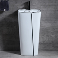 InArt Ceramic Pedestal Free Standing Designer Wash Basin 17 x 14 x 34 Inch, White Black Glossy - InArt-Studio