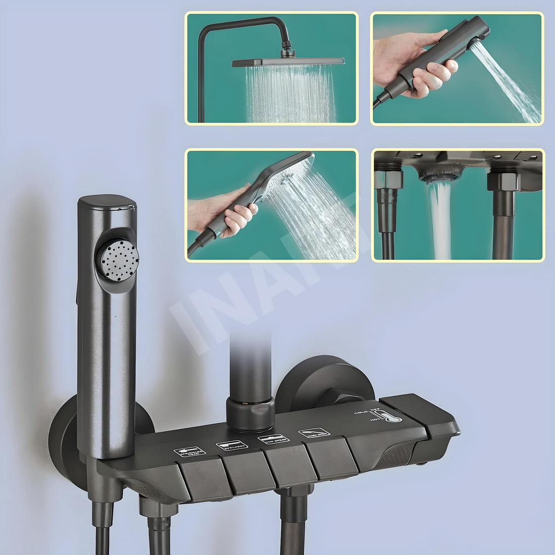 InArt Luxury Shower Panel With Set Rainfall Shower For Bathrooms Black Matt - InArt-Studio