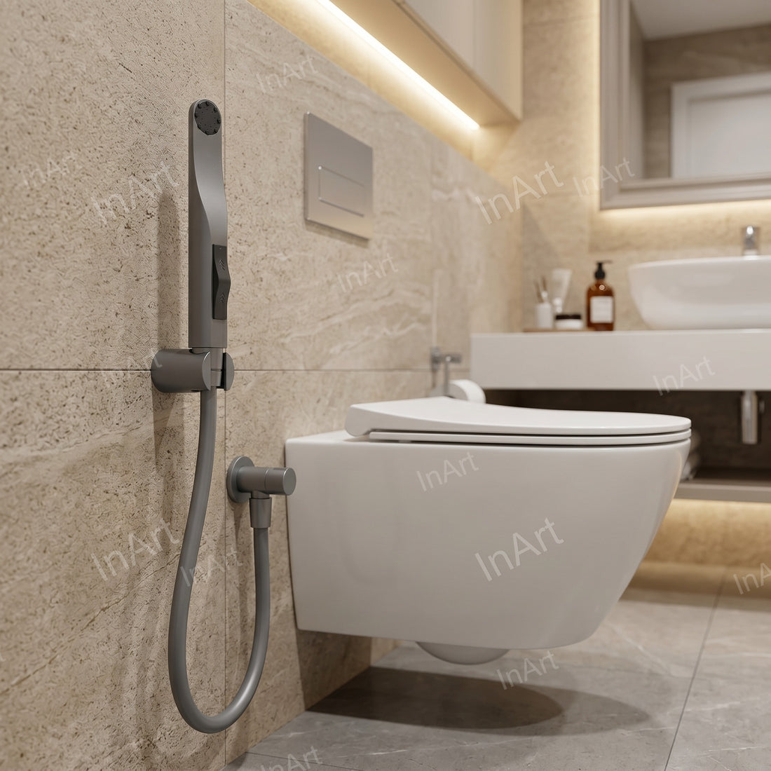 Modern gun grey washroom jet spray set for bathroom cleaning and rinsing