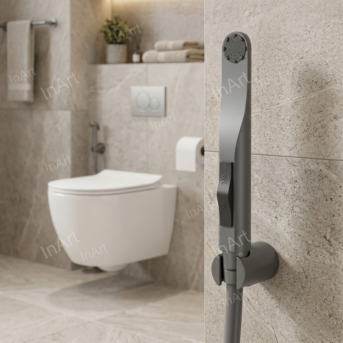 Modern gun grey washroom jet spray set for bathroom cleaning and rinsing