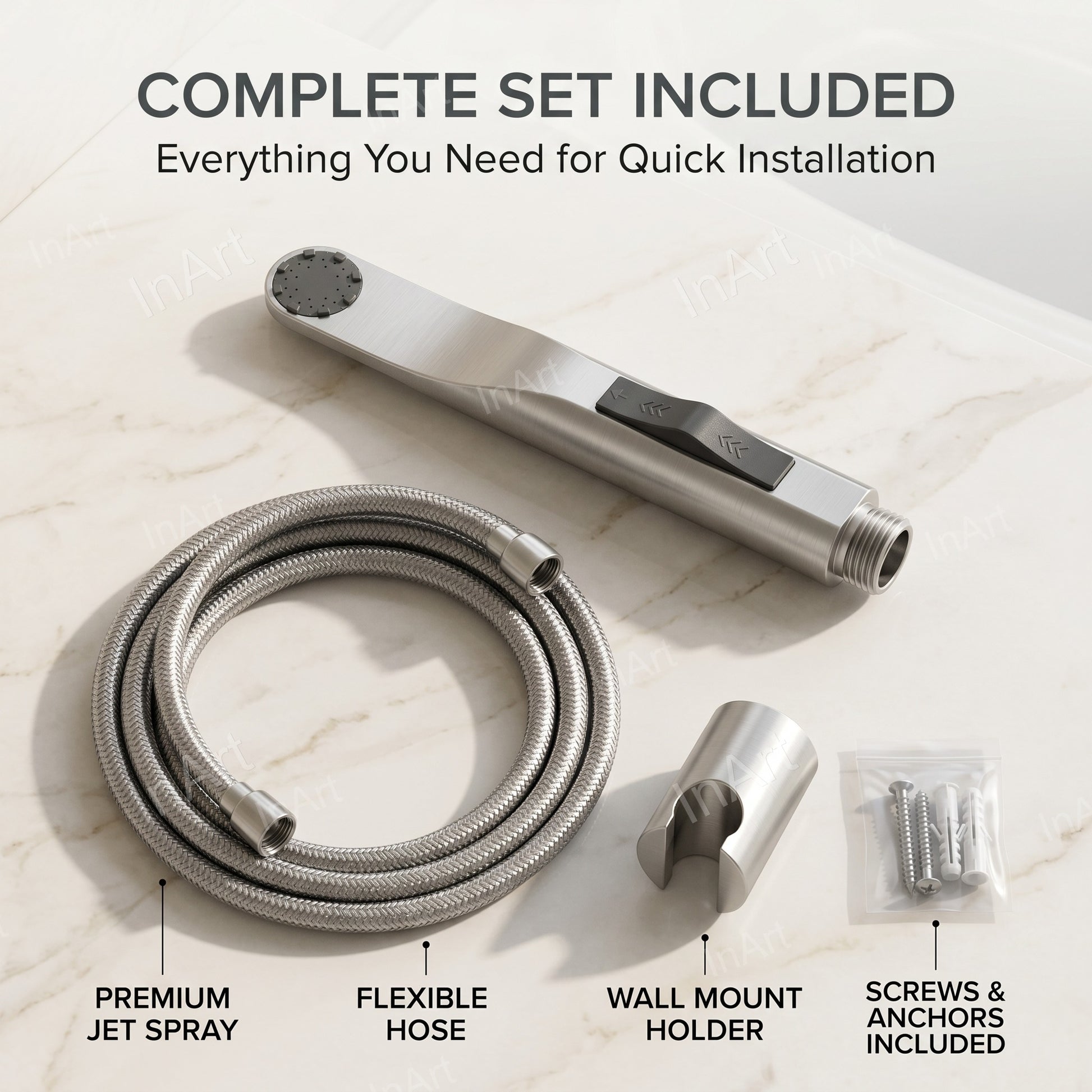 Brushed finish handheld toilet jet spray gun with wall mounted holder