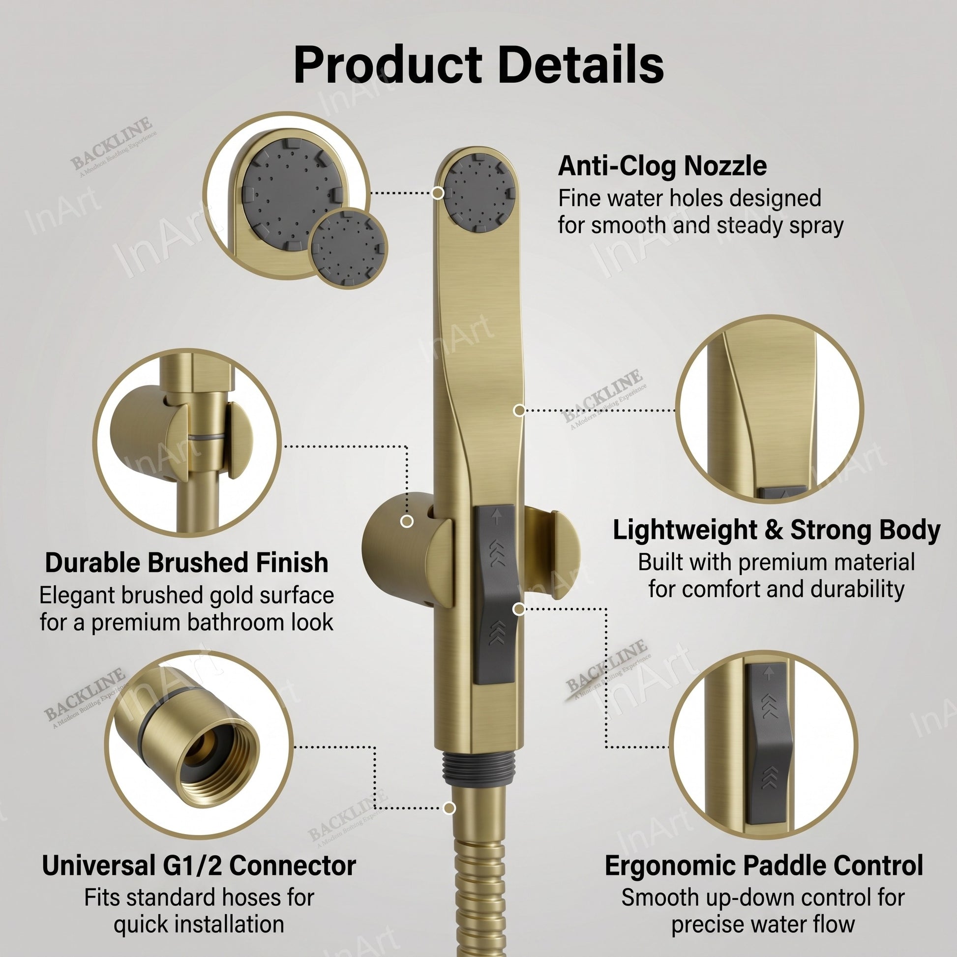 Round shape health faucet style jet spray for toilet in brushed gold