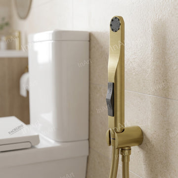 Water saving jet spray for washroom use with brushed gold look