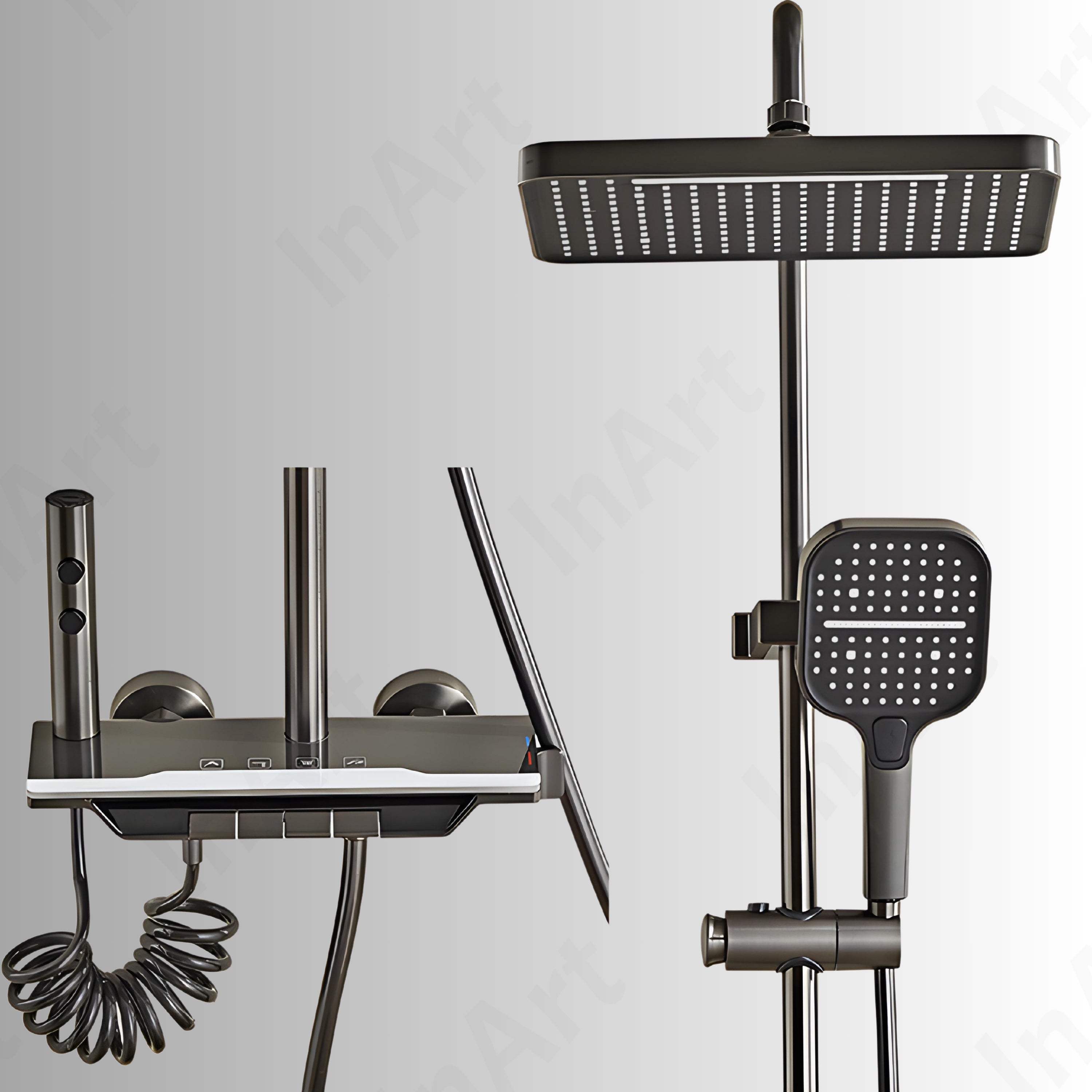 InArt Black Thermostatic Shower Panel Set with Digital Temperature Dis ...
