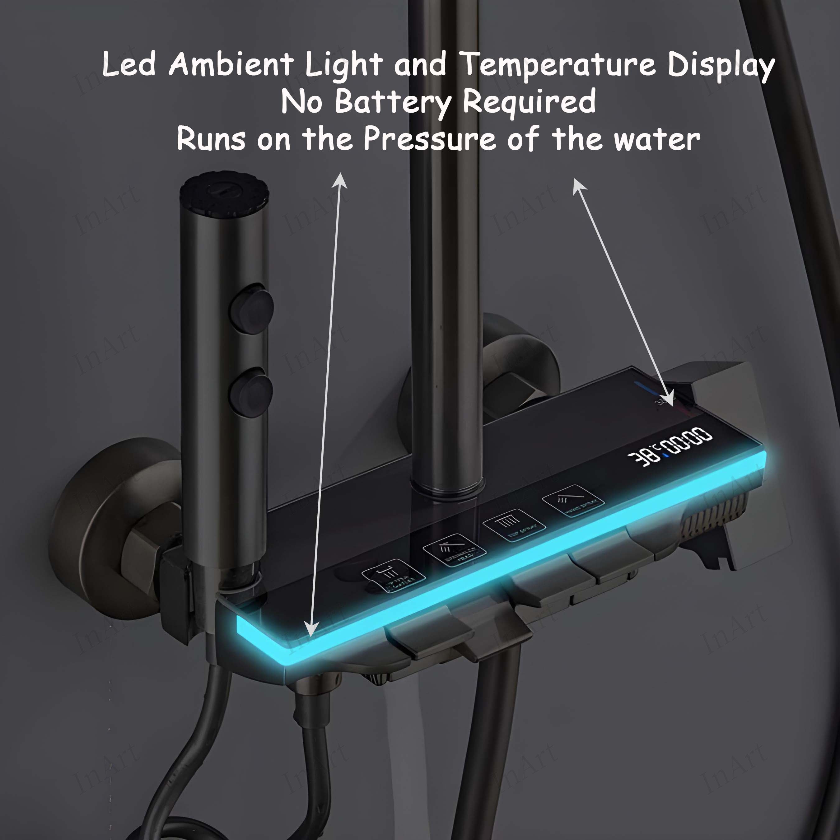 InArt Shower System with Digital Temperature Display, 11-Inch Rain Sho ...