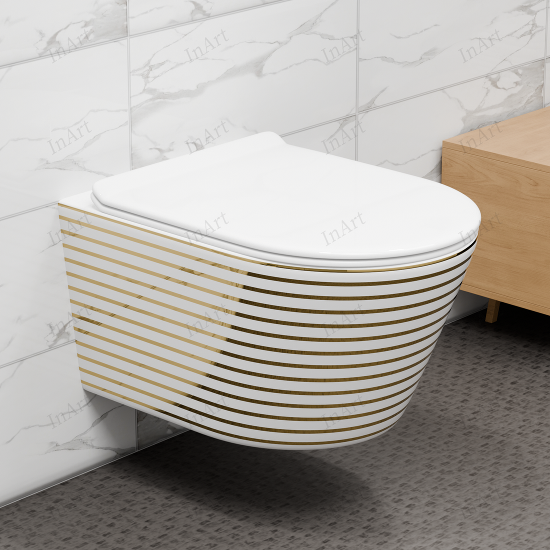 white gold color wall hung toilet