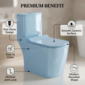 Rectangular ceramic water closet in light blue glossy finish