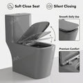 Soft close toilet seat on one piece western commode top view