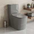 Grey glossy one piece western toilet commode with inbuilt cistern, front view