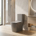 Soft close toilet seat on ceramic western commode, top view with lid closed
