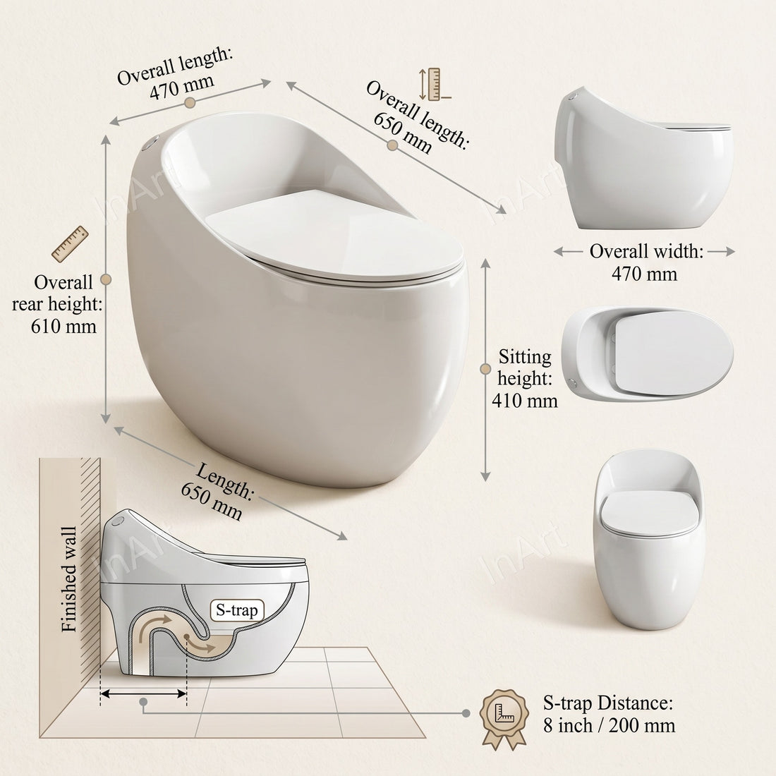 Glossy white one piece western commode with in-built tank and soft close seat