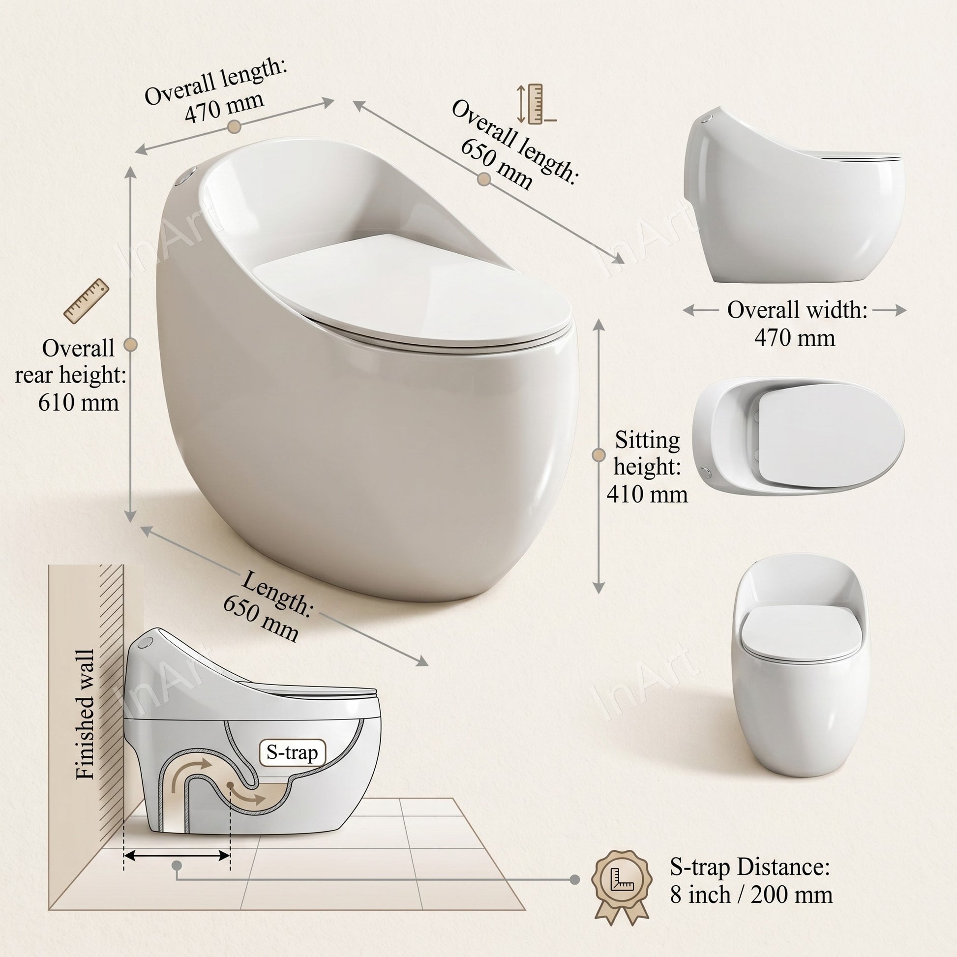 Floor mounted ceramic western toilet showing oval bowl design in white finish