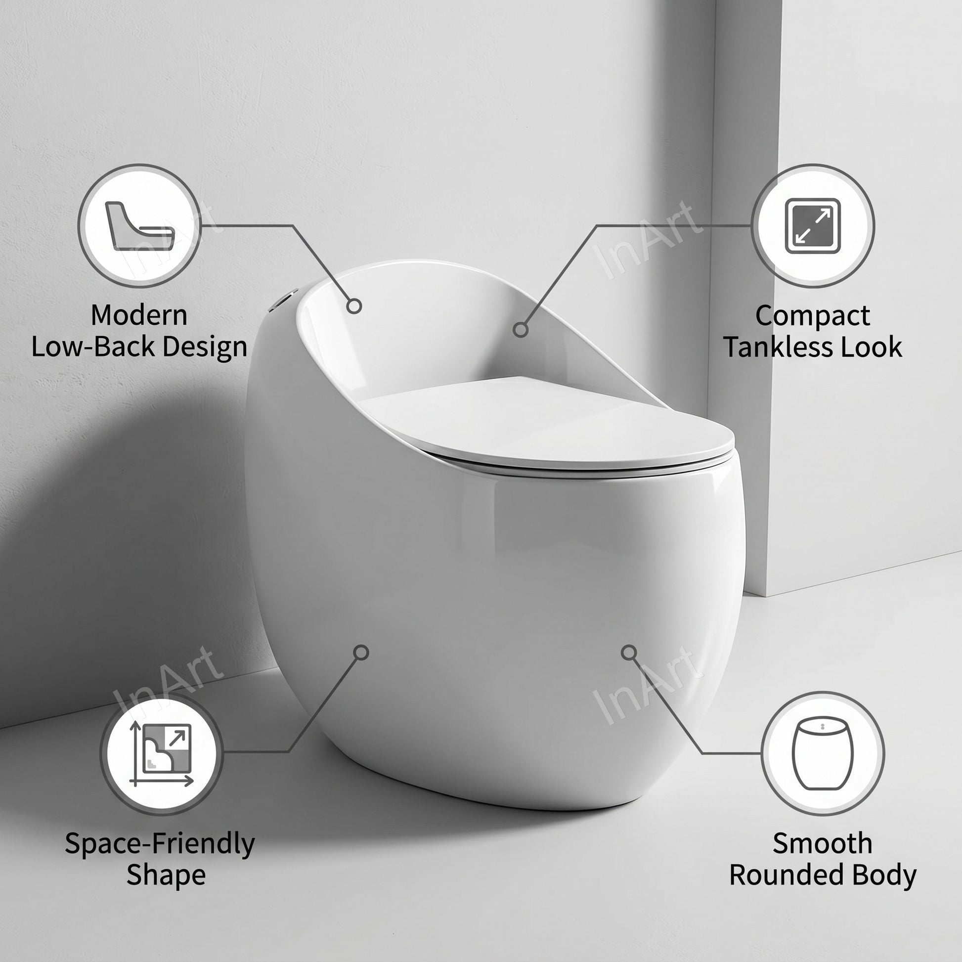 Siphonic flushing western commode bowl interior for hygienic deep flush