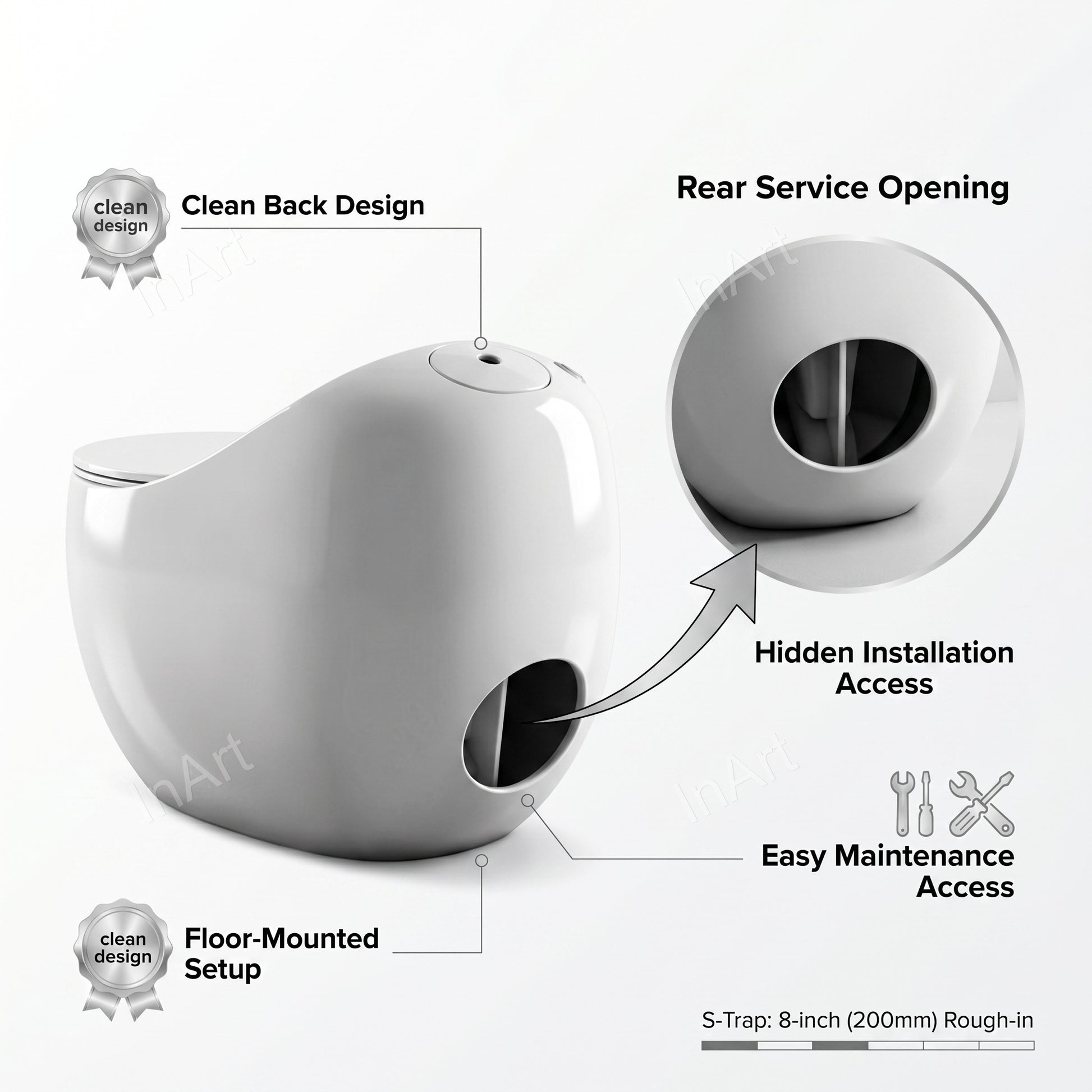 Side profile of one piece ceramic water closet with 5L tank