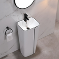 InArt Ceramic Pedestal Free Standing Designer Wash Basin 17 x 14 x 34 Inch, White Black Glossy - InArt-Studio