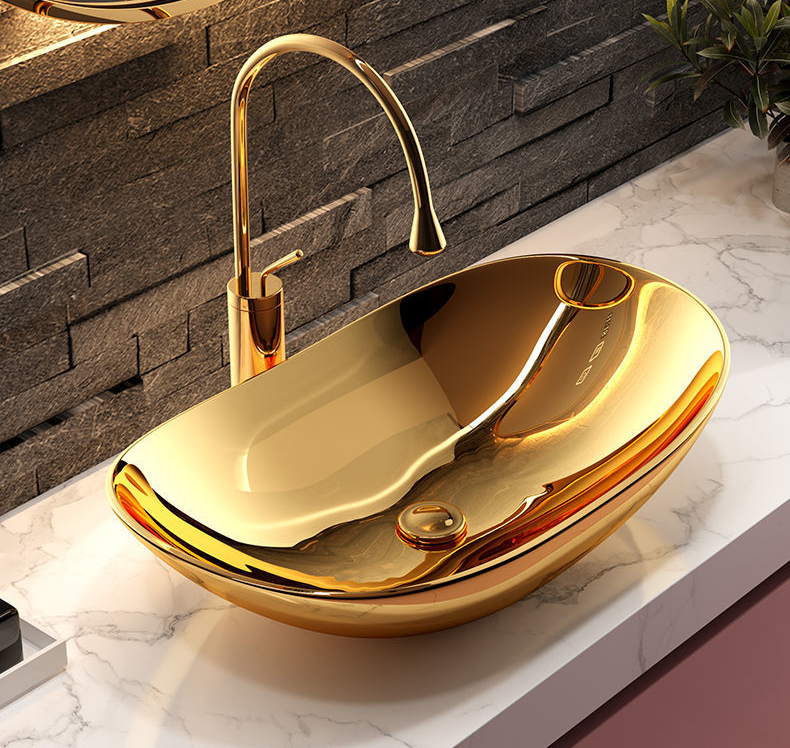 InArt Ceramic Counter or Table Top Wash Basin Gold 60x35 CM - InArt-Studio
