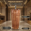 Close-up of wooden finish texture on ceramic pedestal wash basin