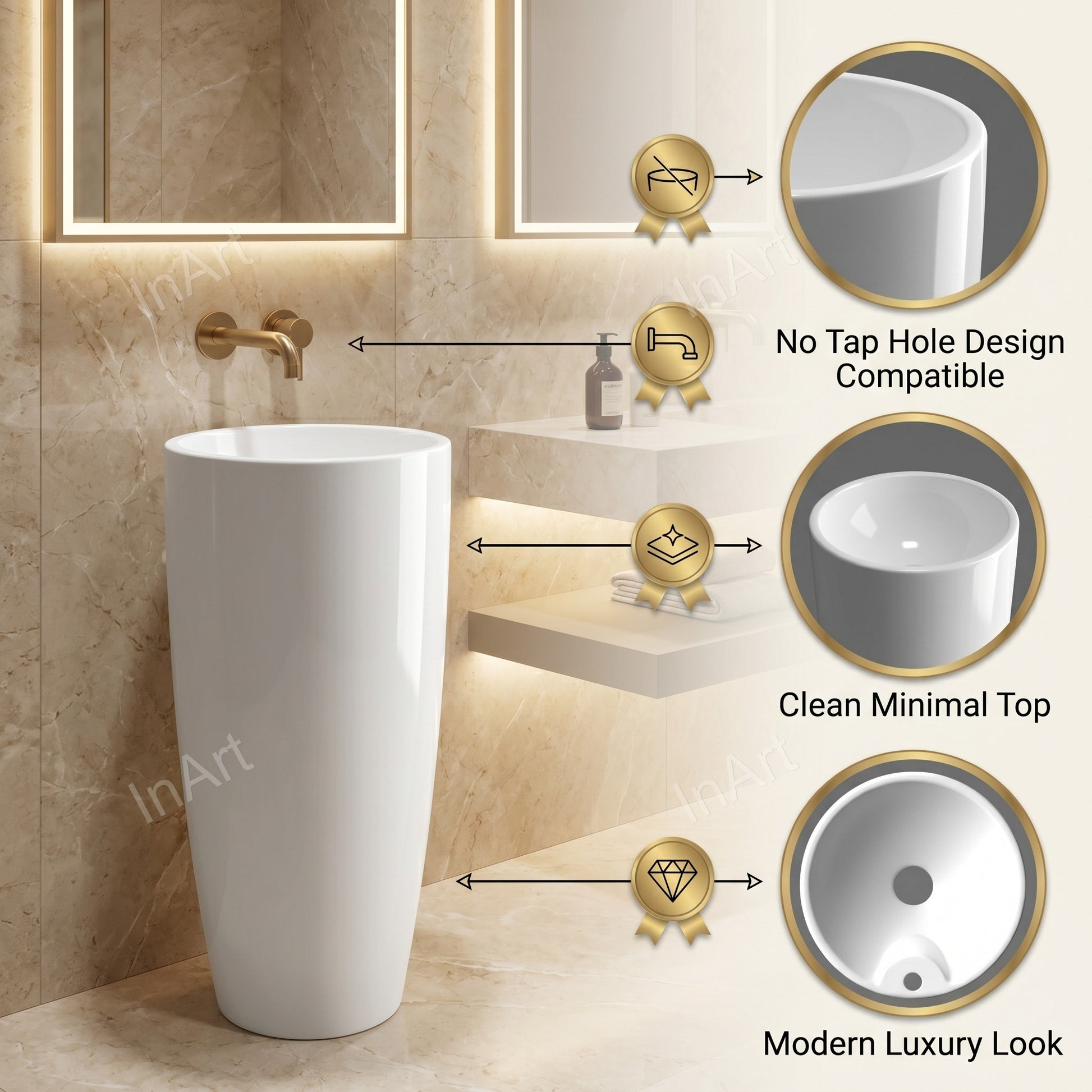 Close-up of glossy ceramic wash basin bowl with smooth round rim