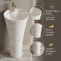 Round pedestal wash basin top view showing bowl shape and central drain hole