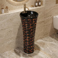 Glossy black round pedestal wash basin freestanding design front view