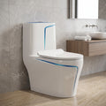 One piece ceramic western toilet commode in white blue colour front view