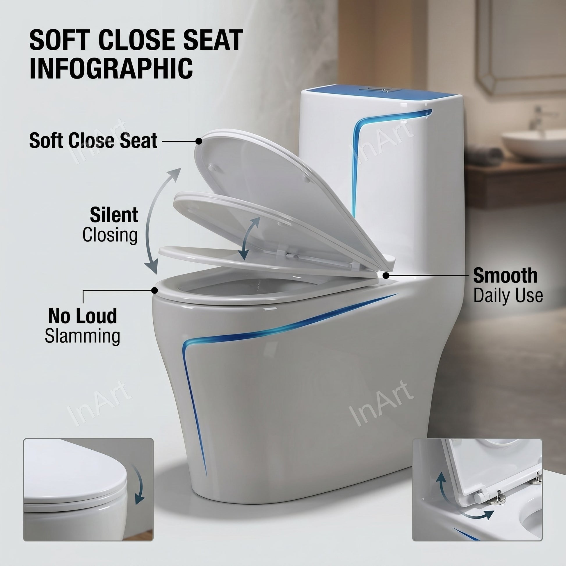 Wash-down dual flush commode design with integrated tank