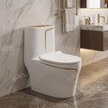 One piece ceramic western toilet commode in glossy white gold finish