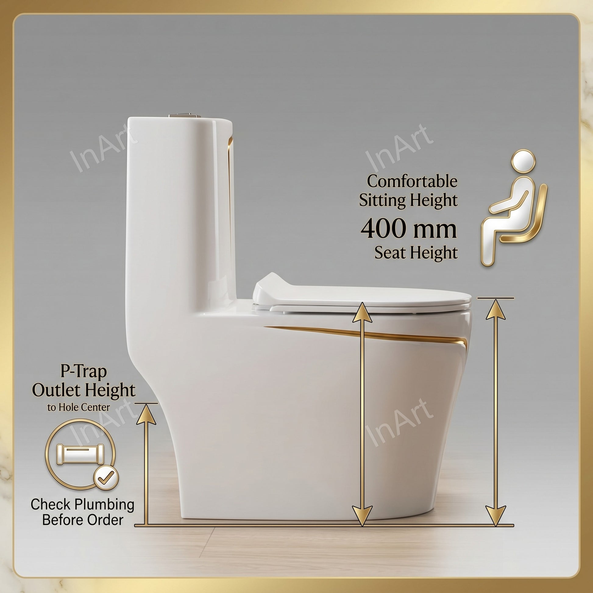 Soft closing toilet seat on ceramic one piece commode, side view