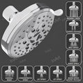 Close-up of easy-clean nozzles on chrome finish bathroom shower head