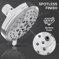 Multifunction shower head front view with round face and chrome gloss