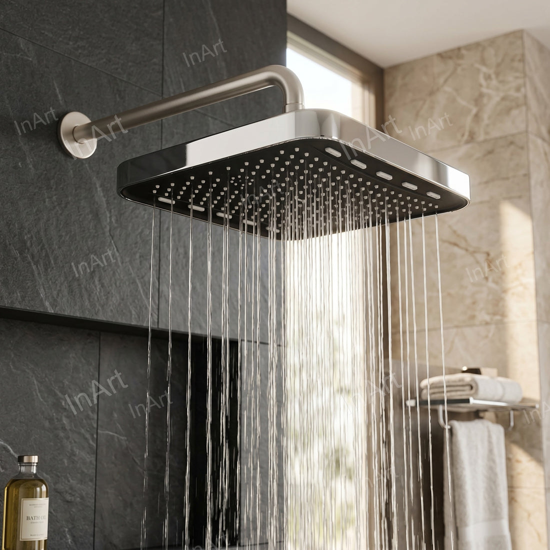 Rectangular overhead rain shower head 35 x 21.5 cm in glossy chrome finish