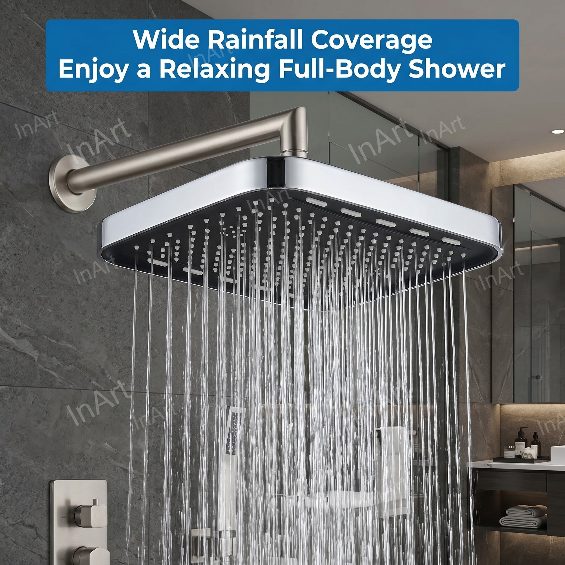 High pressure rainfall shower head with easy-clean silicone nozzles