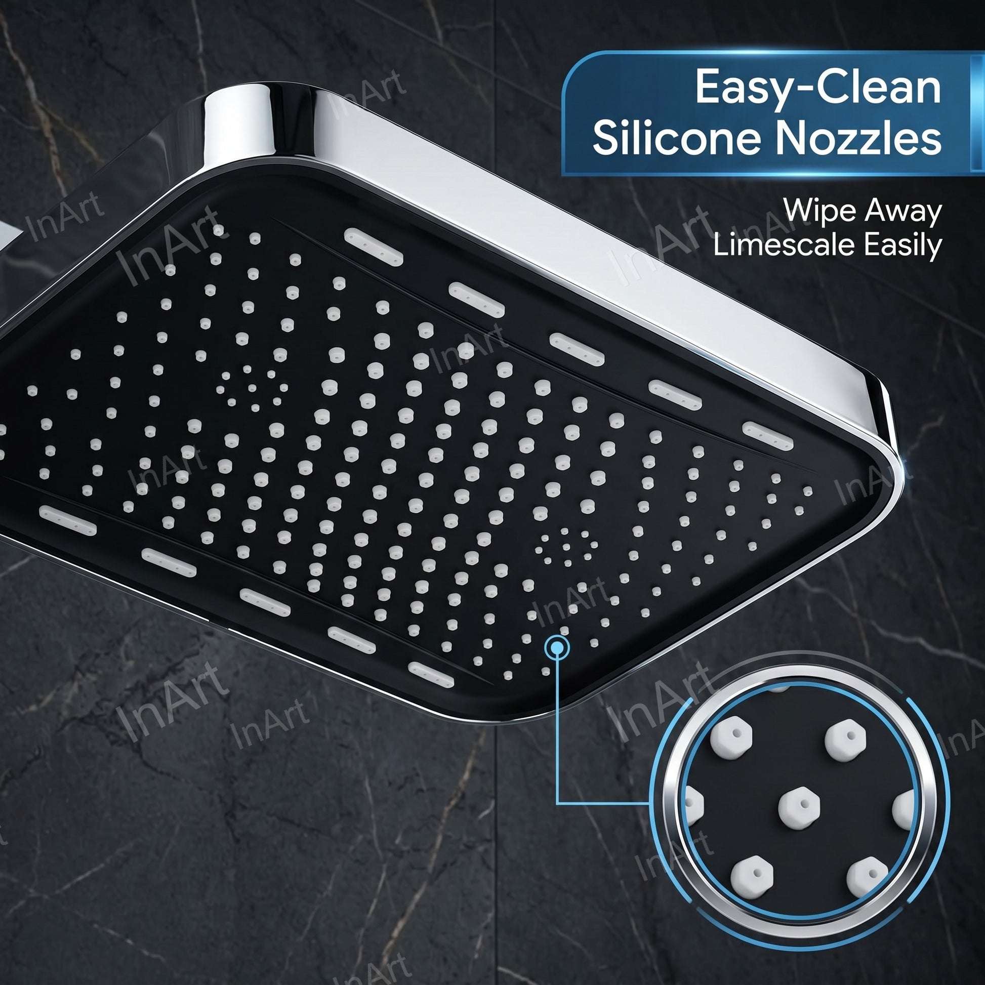 Modern chrome overhead shower head suitable for ceiling or wall arm fitting