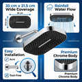 Large rain shower bathroom fitting in chrome and black finish for premium look