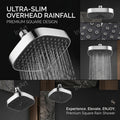 InArt overhead rain shower head ABS square 15x15 cm glossy chrome wall mounted G1/2 bathroom fitting