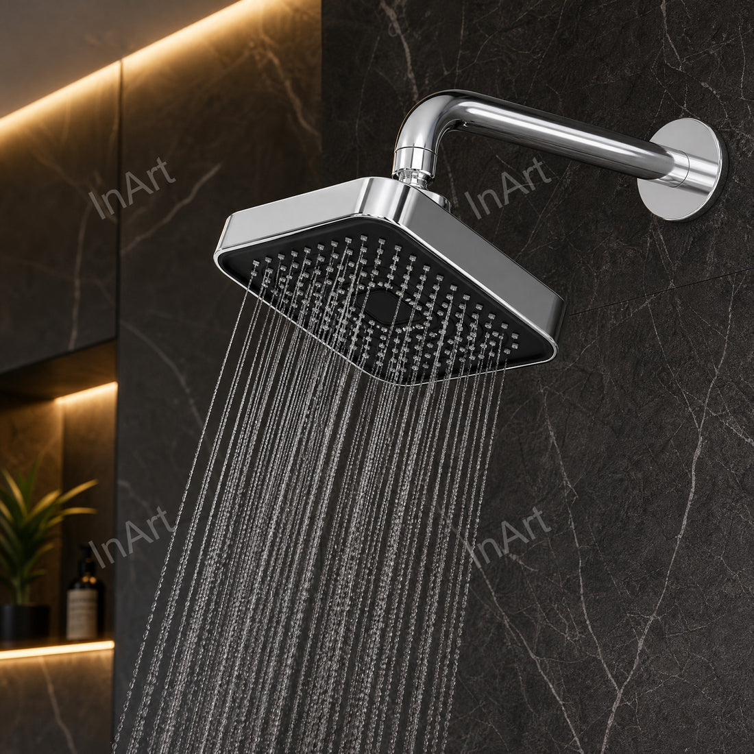 InArt square rain shower head 15x15 cm glossy chrome ABS overhead shower for bathroom wall mount G1/2