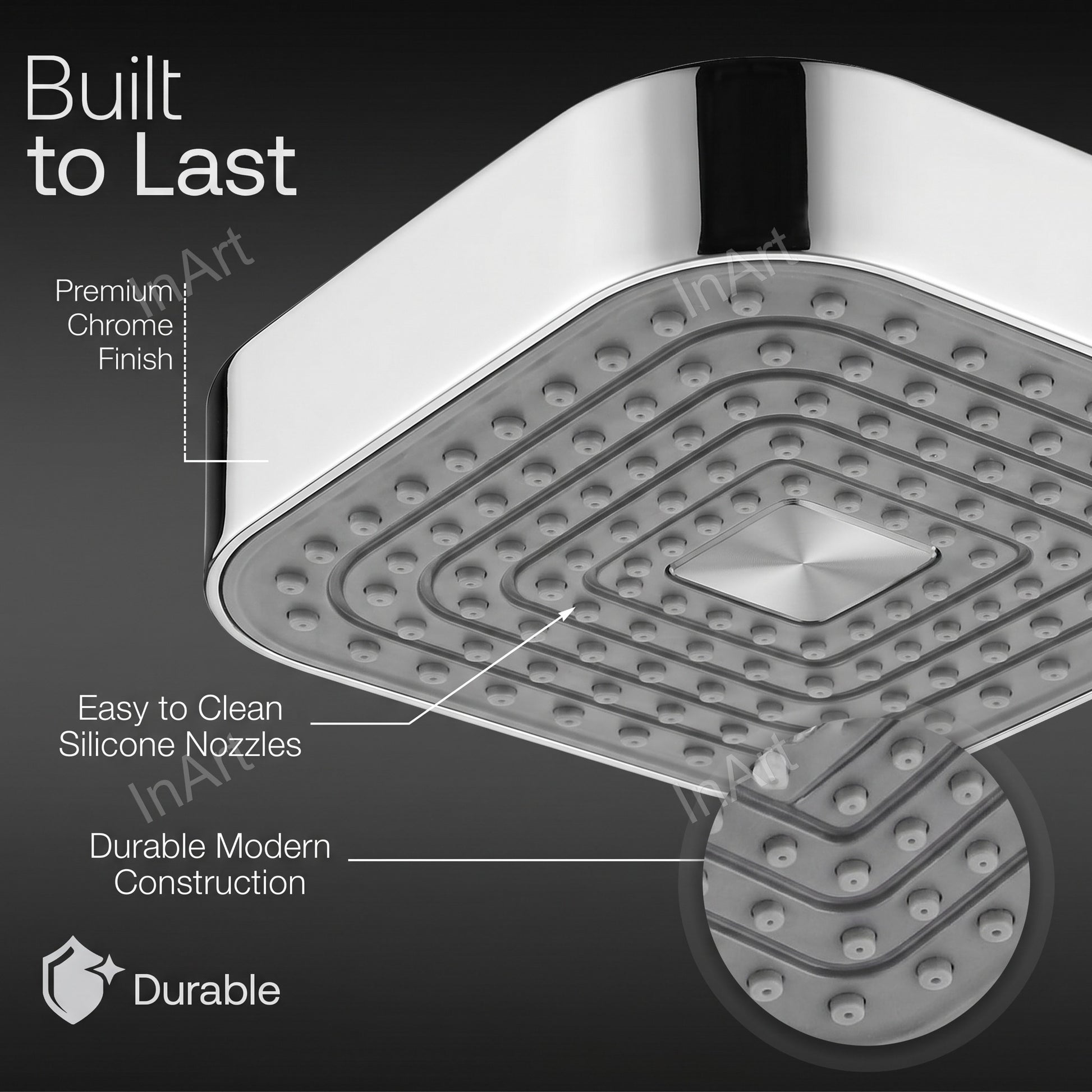 InArt ABS square rainfall shower head 15x15 cm chrome finish overhead wall mount bathroom accessory
