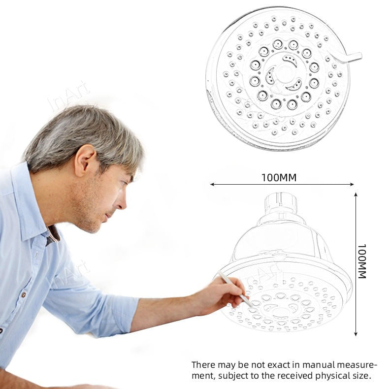Front view of 4 inch round rainfall style shower head in chrome