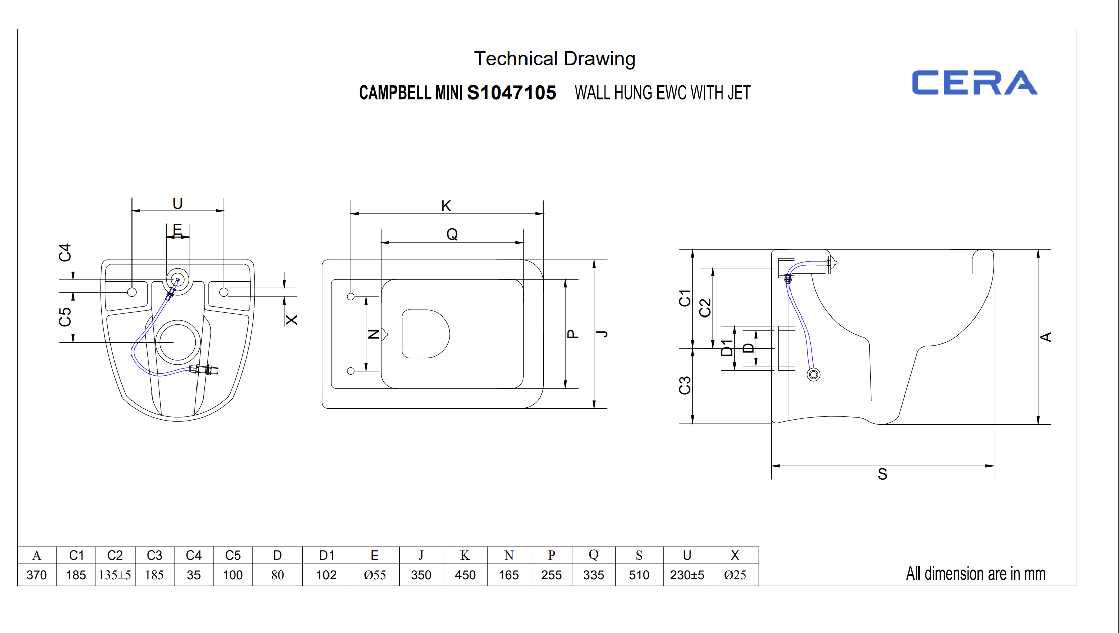 Cera Wall Hung Toilet WC Commode Campbell Mini With Built-in Jet-Softc ...