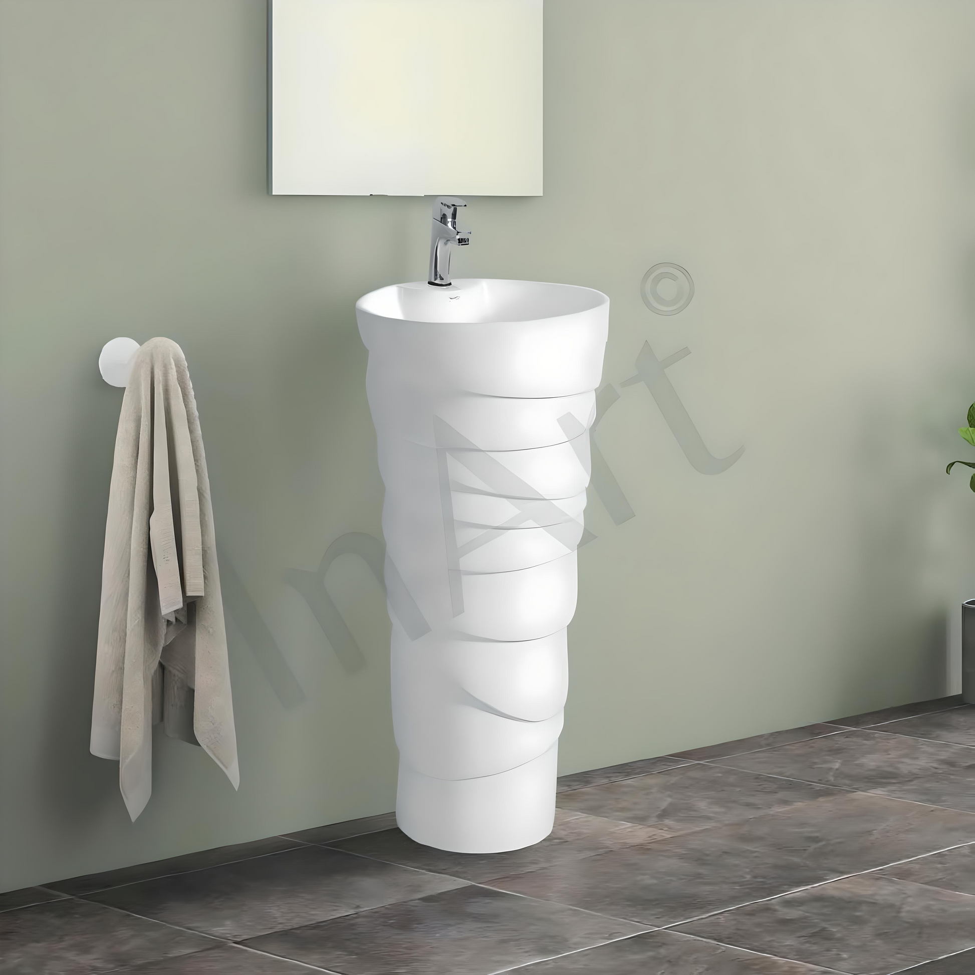 InArt One Piece Ceramic Pedestal Round Wash Basin | Modern Freestandin
