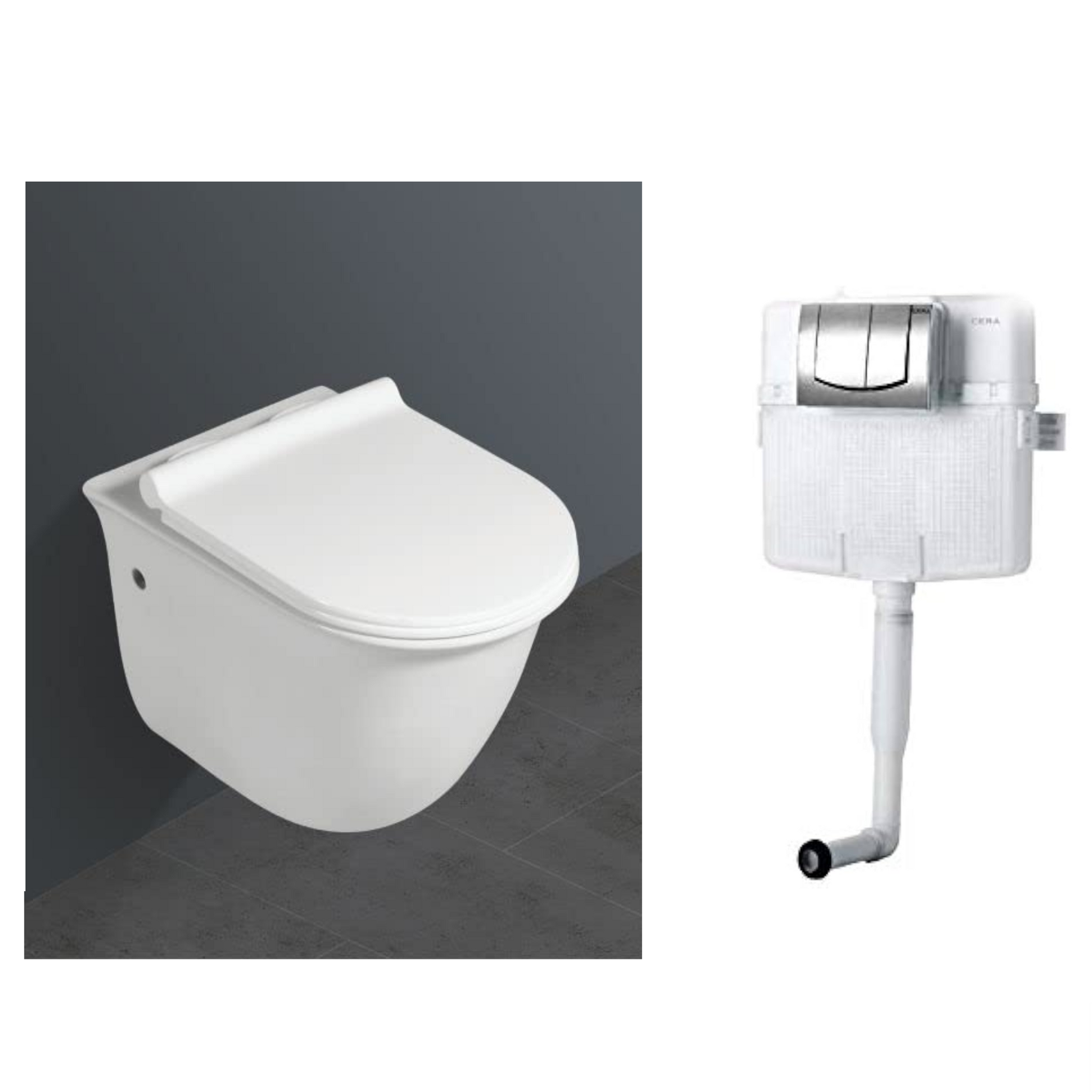 Inart Combo Ceramic Commode Wall Mount/Wall Hung Western Toilet/Commode/Water Closet/EWC/WC/ Commode for Bathrooms Soft Close Seat Cover and Concealed Flush Tank - InArt-Studio