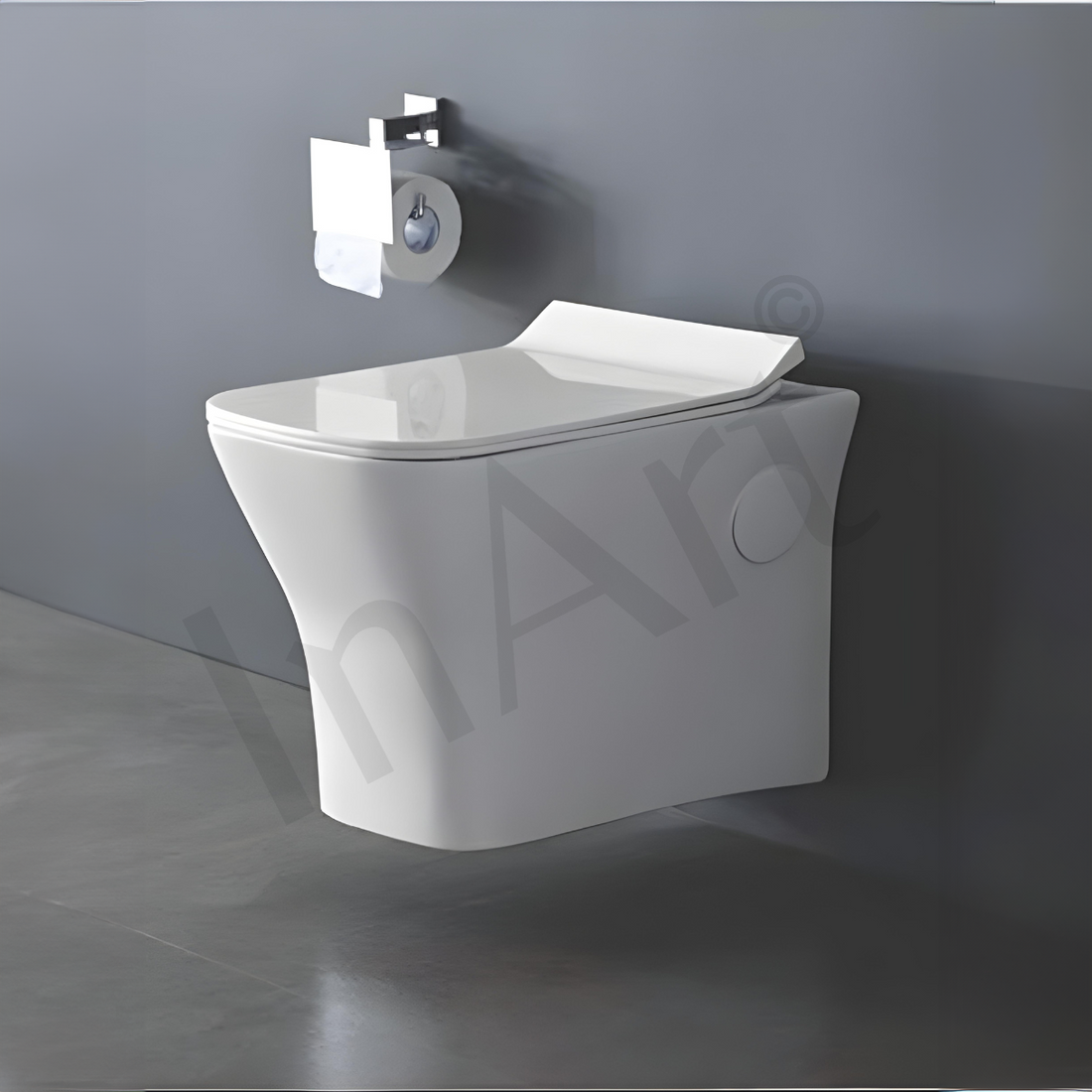 InArt Ceramic Wall Hung or Wall Mounted Designer Water Closet Toilet with Soft Seat Cover White Color - InArt-Studio