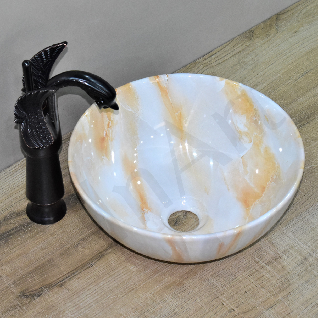 INART Onyx Glossy Ceramic Basin 12x12 Inches - Designer Round Counter Top Wash Basin Sink for Bathroom & Living Room - InArt-Studio