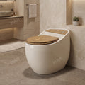 One piece ceramic western commode in glossy white with oval design, floor mounted