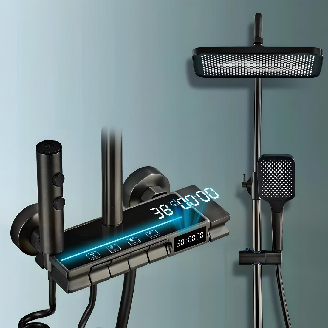 Inart LED Rainfall Modular Shower Panel - Luxury Black Stainless Steel Shower Set with Easy Wall Mount and Single Lever Control - InArt-Studio