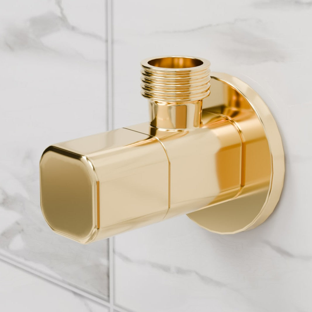 InArt Brass Angle Valve – 1/2" Stop Cock with Flange for Bathroom & Kitchen, Leak-Proof Ceramic Cartridge, 30 Bar Pressure Tested | Black Matt & Gold | BA024