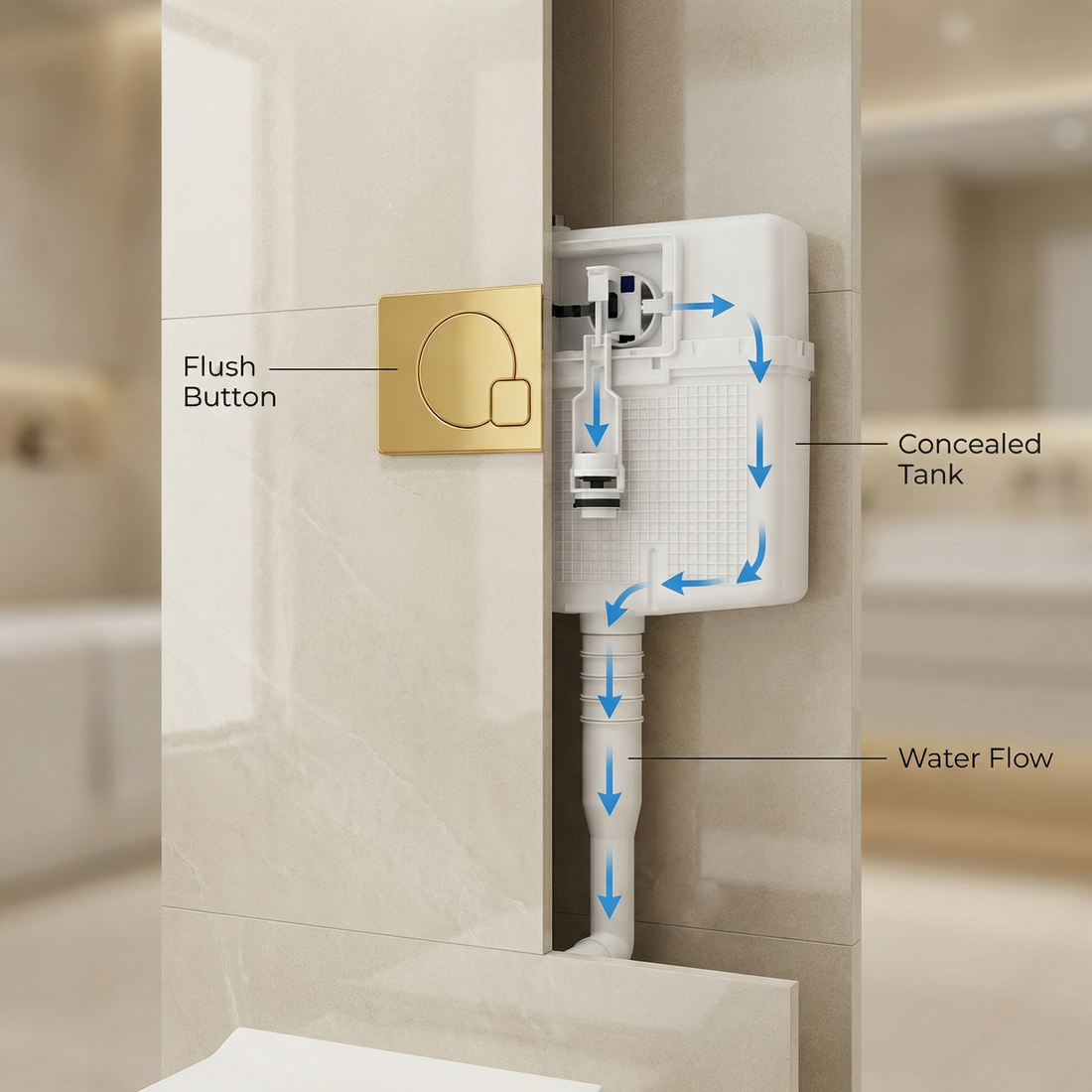 CERA Chevron Concealed Cistern + French Gold Flush Plate — Complete Set (B1110101)