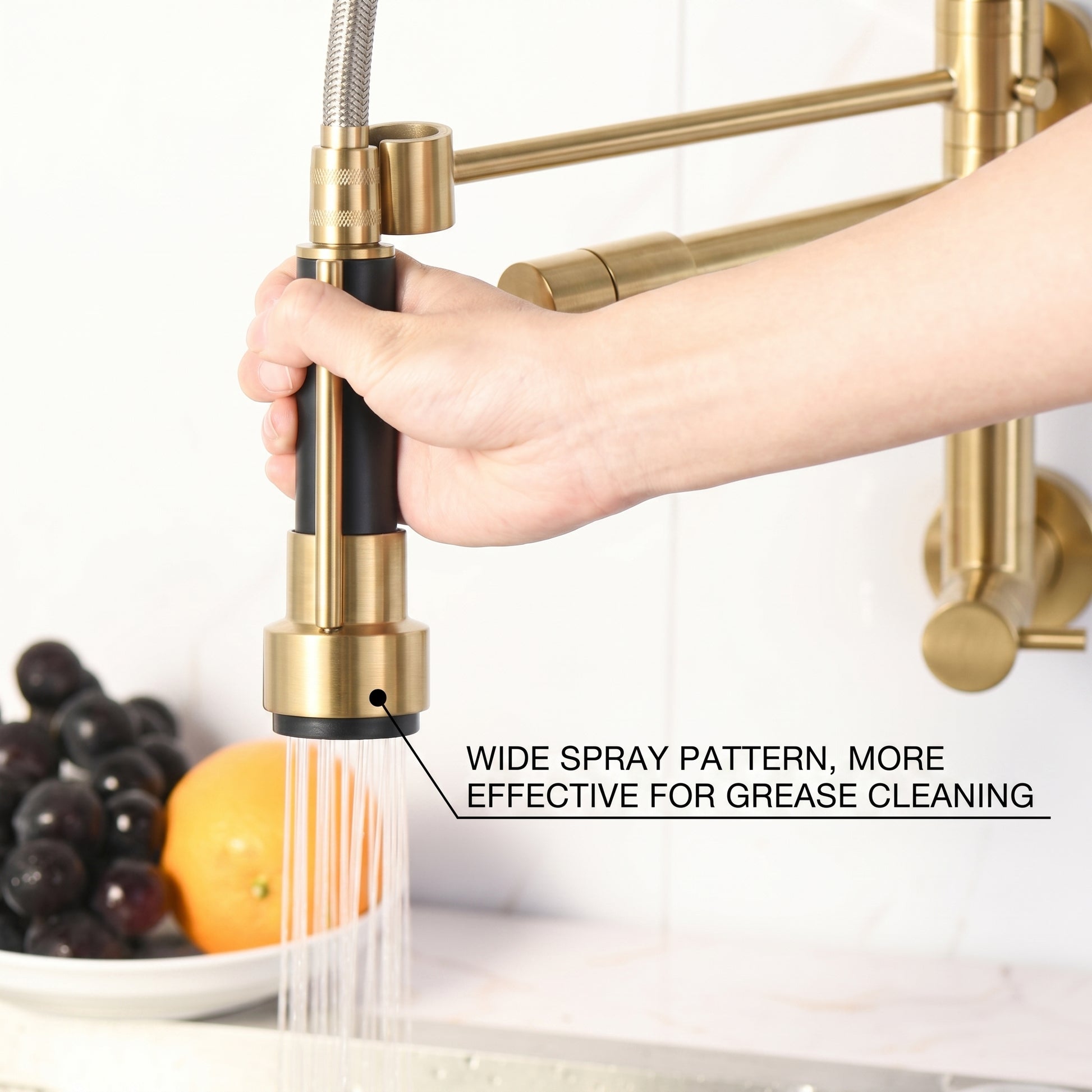 Brushed gold sink cock tap for kitchen with pull-down sprayer and premium brass body