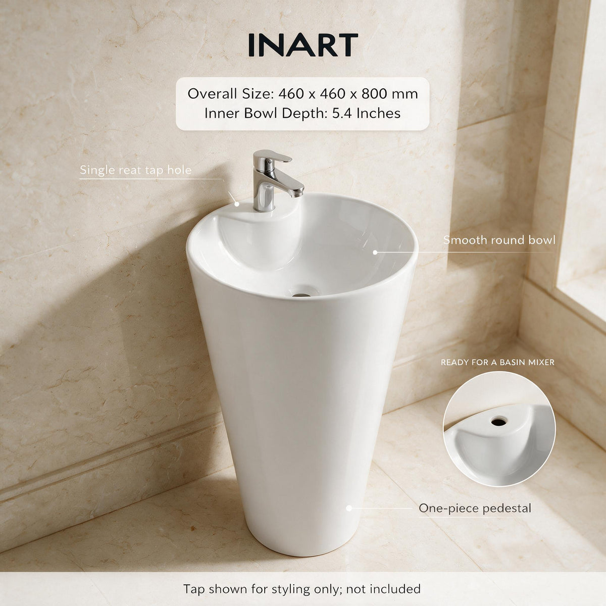 InArt Fortune · With Tap Hole White pedestal wash basin: Choose the correct tap